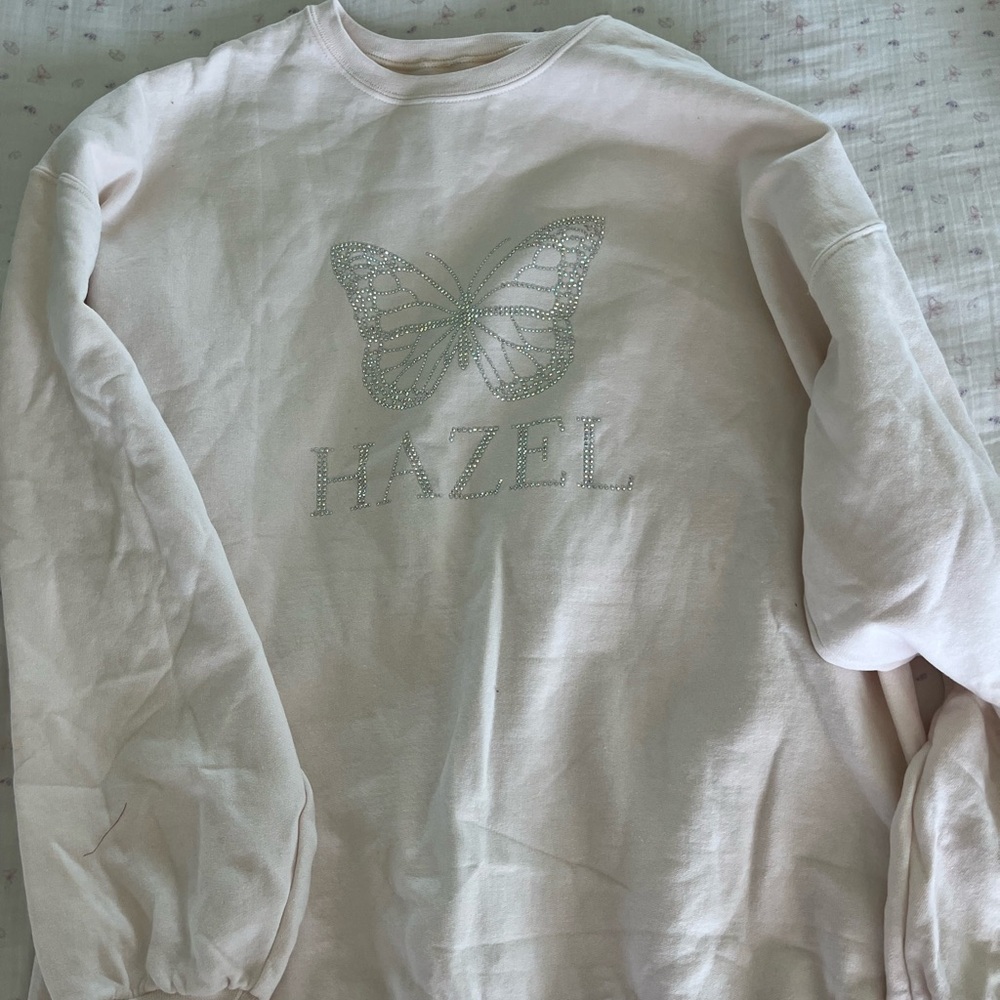 Hazel Boutique Cream Butterfly Gemstone Crewneck